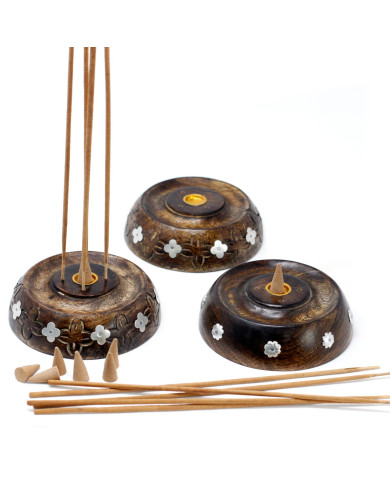 QUEIMADOR DE INCENSO DE CONE OU BASTÃO - MADEIRA