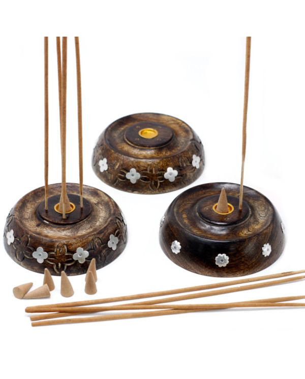 QUEIMADOR DE INCENSO DE CONE OU BASTÃO - MADEIRA