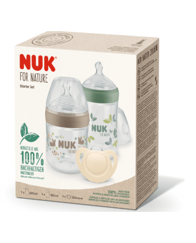 NUK FOR NATURE STARTER SET 2 BIBERÕES (1x260 ML+ 1x150ML)+ 1 CHUPETA