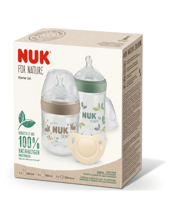 NUK FOR NATURE SET INICIO 2 BIBERONES (1x260 ML+ 1x150ML)+ 1 CHUPETE