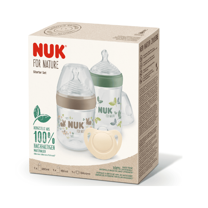 NUK FOR NATURE STARTER SET 2 BIBERÕES (1x260 ML+ 1x150ML)+ 1 CHUPETA