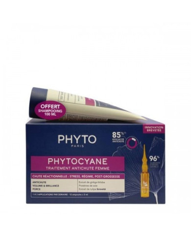 PHYTO PHYTOCYANE ANTIQUEDA REACIONAL MULHER 12 AMPOLAS X 5ML + OFERTA CHAMPÔ 100 ML