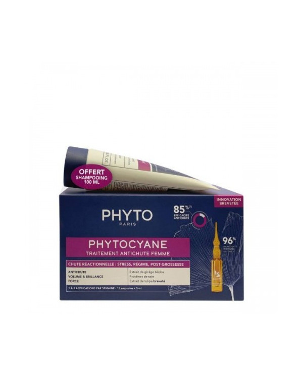 PHYTO PHYTOCYANE ANTIQUEDA REACIONAL MULHER 12 AMPOLAS X 5ML + OFERTA CHAMPÔ 100 ML