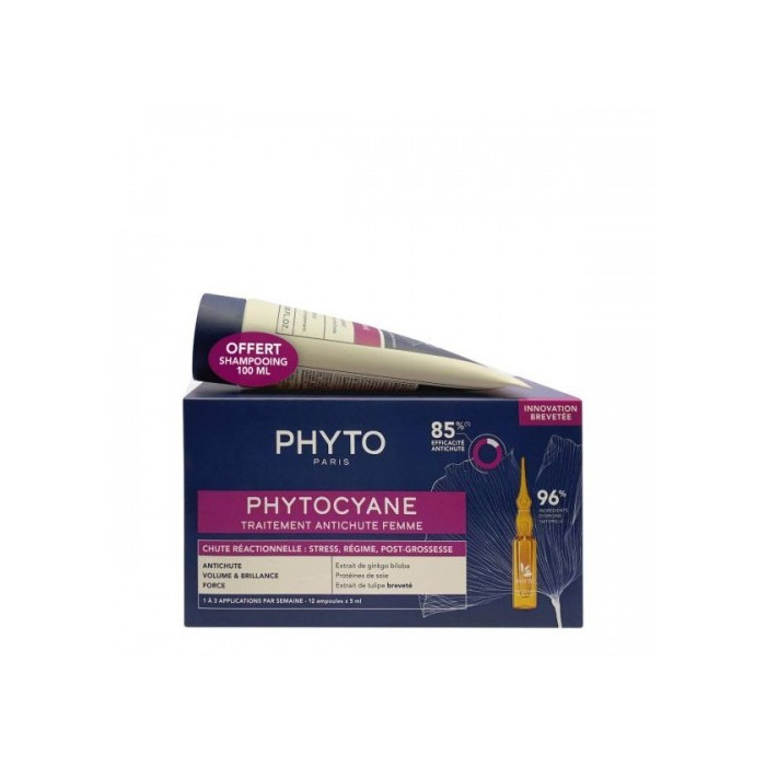 PHYTO PHYTOCYANE ANTIQUEDA REACIONAL MULHER 12 AMPOLAS X 5ML + OFERTA CHAMPÔ 100 ML