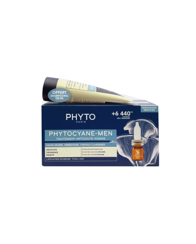 PHYTO PHYTOCYANE ANTIQUEDA SEVERA HOMEM 12 AMPOLAS X 3,5ML+ OFERTA CHAMPÔ 100 ML