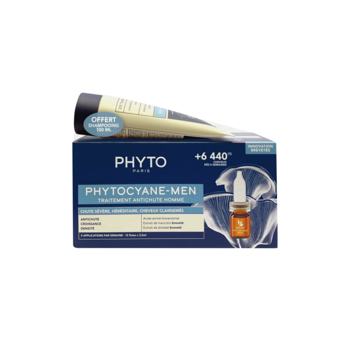 PHYTO PHYTOCYANE ANTIQUEDA SEVERA HOMEM 12 AMPOLAS X 3,5ML+ OFERTA CHAMPÔ 100 ML