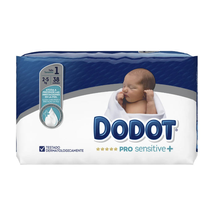 DODOT PRO-SENSITIVE + FRALDAS T1 (2-5KG) 38 UNIDADES