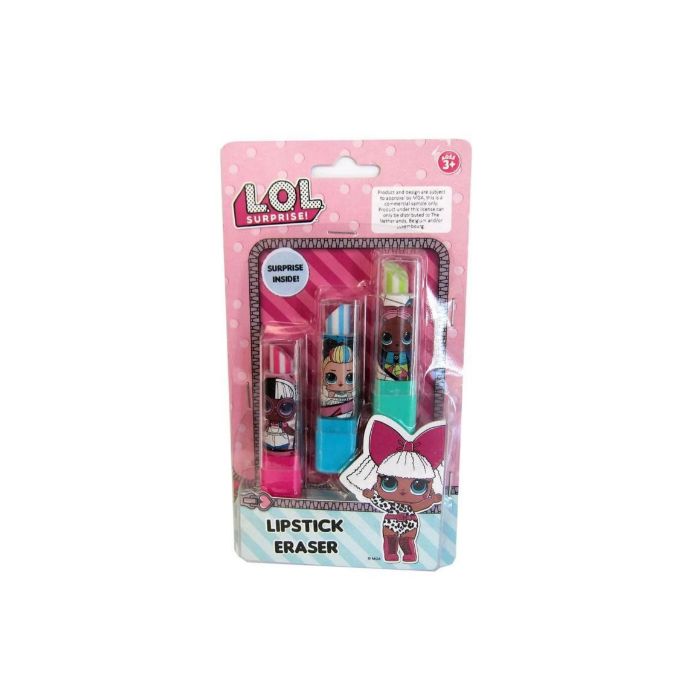 LOL  SURPRISE CONJUNTO LIPSTICK BORRACHAS 3 UNIDADES