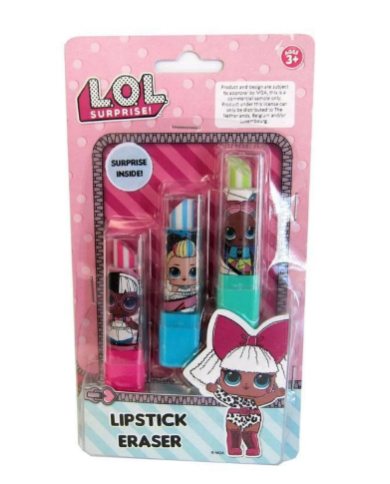 LOL  SURPRISE CONJUNTO LIPSTICK BORRACHAS 3 UNIDADES