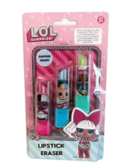 LOL  SURPRISE CONJUNTO LIPSTICK BORRACHAS 3 UNIDADES