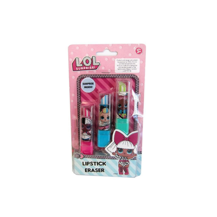 LOL  SURPRISE CONJUNTO LIPSTICK BORRACHAS 3 UNIDADES
