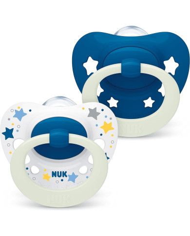NUK CHUPETE SIGNATURE NIGHT AZUL OSCURO SILICONA 18-36 M 2 UNIDADES