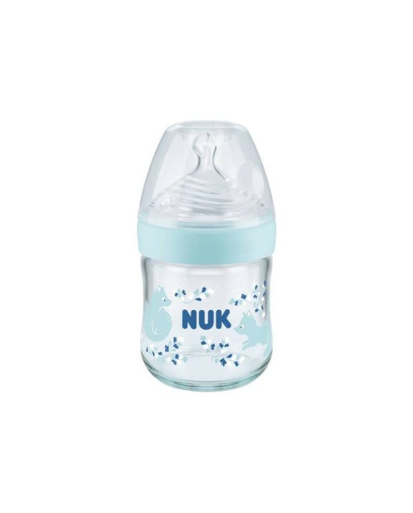 NUK NATURE SENSE BIBERÃO VIDRO TETINA SILICONE S AZUL 120 ML