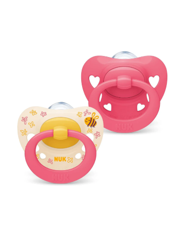NUK SIGNATURE CHUPETE SILICONA ROSA Y AMARILLO 6-18M 2 UNID