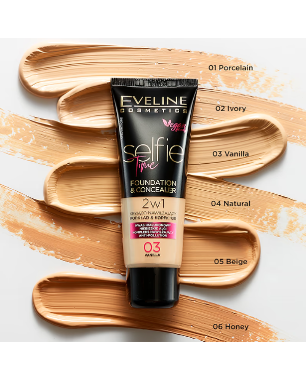 EVELINE SELFIE TIME BASE E CORRETOR 2 EM 1 NR 01 PORCELAN 30 ML
