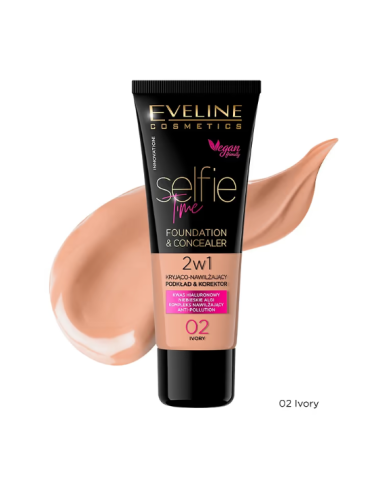 EVELINE SELFIE TIME BASE E CORRETOR 2 EM 1 NR 02 IVORY 30ML
