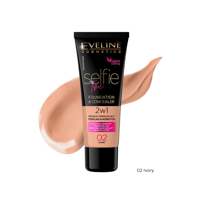 EVELINE SELFIE TIME BASE E CORRETOR 2 EM 1 NR 02 IVORY 30ML