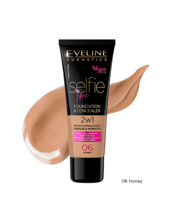 EVELINE SELFIE TIME BASE E CORRETOR 2 EM 1 NR 06 HONEY 30 ML