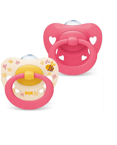 NUK SIGNATURE CHUPETA SILICONE  ROSA E AMARELO 18-36 M  2 UNI
