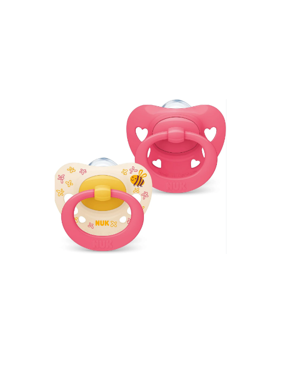 NUK SIGNATURE CHUPETA SILICONE  ROSA E AMARELO 18-36 M  2 UNI