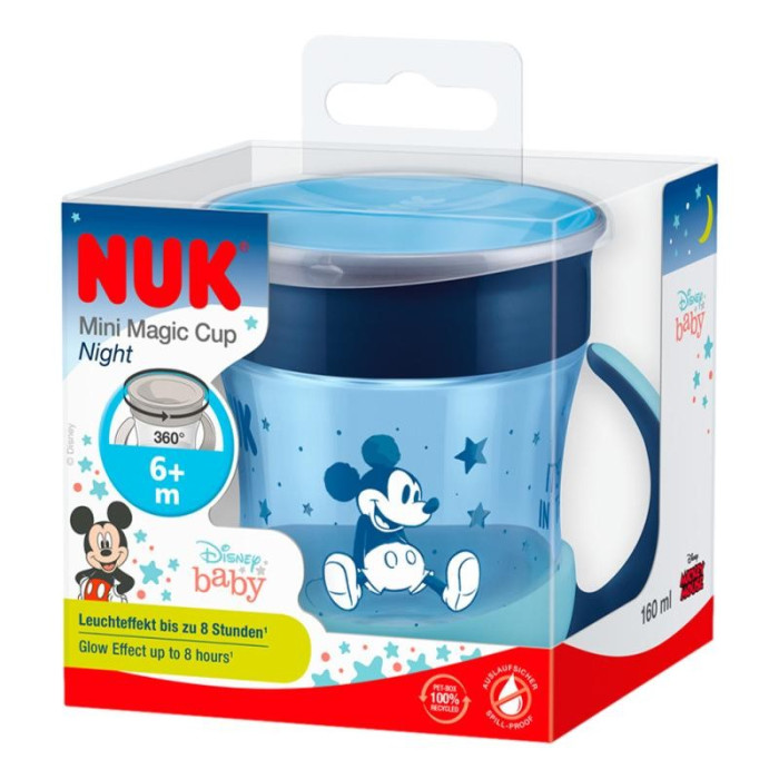 NUK MINI TAZA MÁGICA NOCHE MICKEY AZUL 160 ML BRILLA EN LA OSCURIDAD