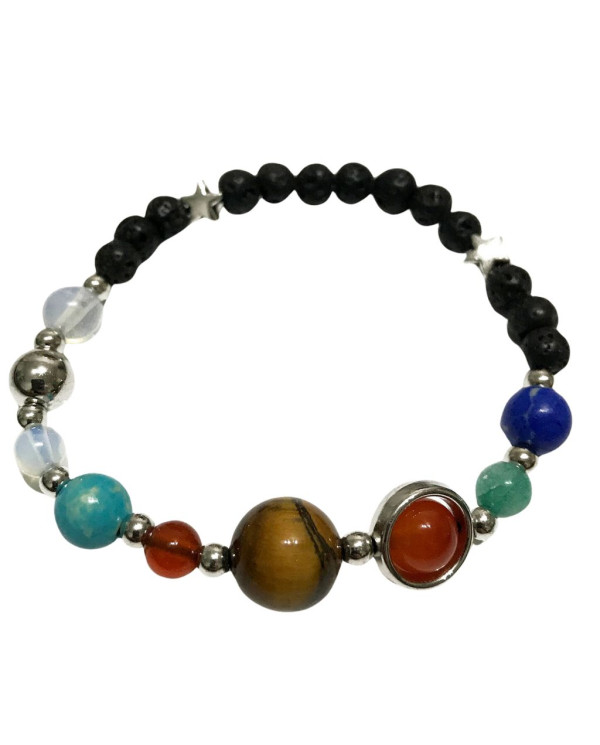 Pulseira Pedra Lava - Sistema Solar Prata 1un