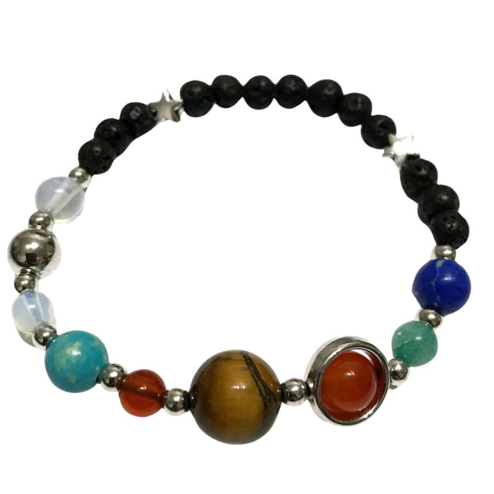 Pulseira Pedra Lava - Sistema Solar Prata 1un