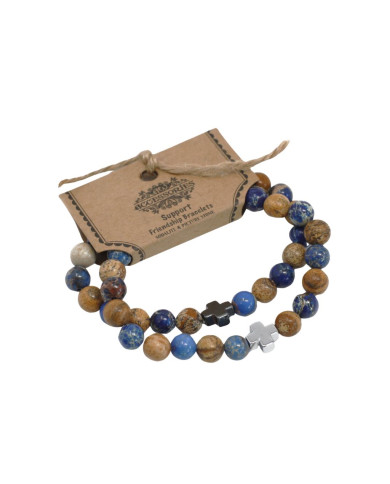 Pulseira da Amizade Suporte Sodalite - Rainbow Gemstones Conj 2 unid