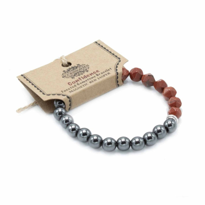 PULSEIRA PEDRA PRECIOSAS TALHADAS - JASPE VERMELHO -  MAGNÉTICO 1UNID