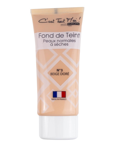 MISS EUROPE BASE PARA PELE NORMAL A SECA N°03 BEGE DOURADO 35ML