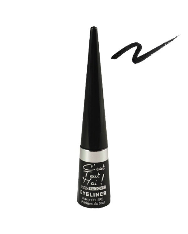 MISS EUROPE DELINEADOR COM APLICADOR DE FELTRO Nº01 PRETO 6ML