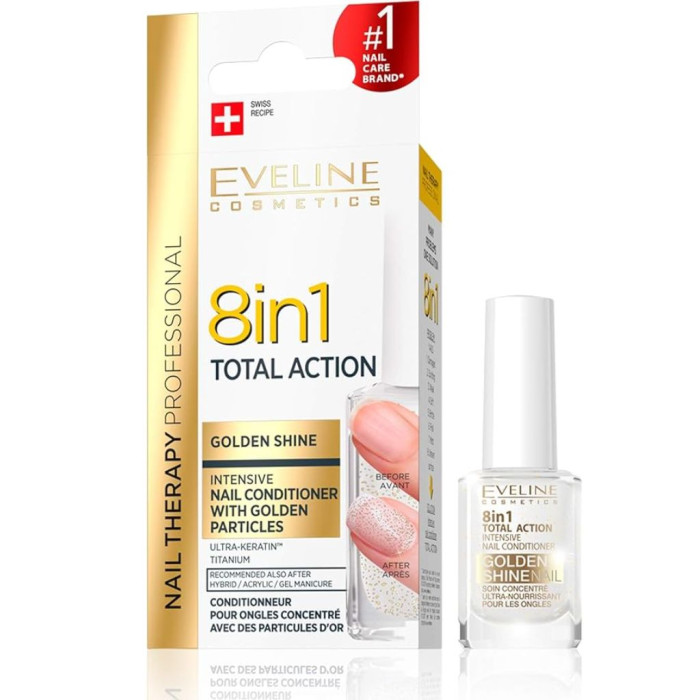 EVELINE TRATAMIENTO DE UÑAS DORADAS DE ACCIÓN TOTAL 8 EN 1 12 ML
