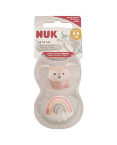 NUK CHUPETA SPACE SILICONE RAPOSA/ARCO-ÍRIS 2 UNI  0-6M