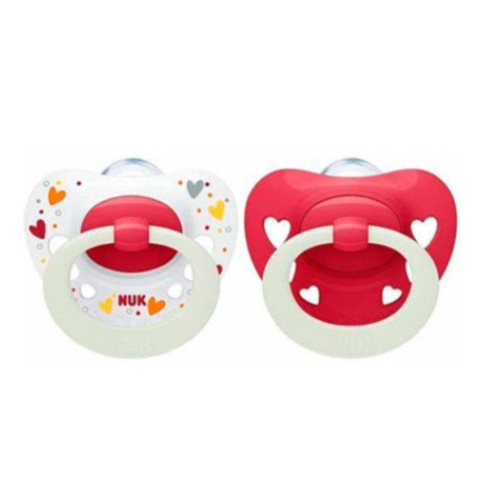 NUK SIGNATURE NIGTH CHUPETA SILICONE VERMELHO CORAÇÕES  0-6 M 2 UNI