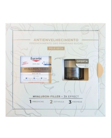 EUCERIN COFFRET HYALURON-FILLER 3x EFFECT CREME DIA PELE SECA 50G + HYALURON-FILLER  CREME NOITE20ML