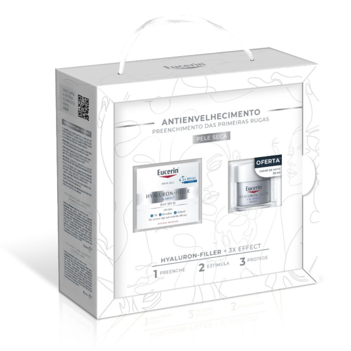 EUCERIN COFFRET HYALURON-FILLER 3x EFFECT CREME DIA PELE SECA 50G + HYALURON-FILLER  CREME NOITE20ML