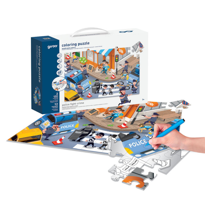 GIROS PLAY PUZZLE COLORIR 2 FACES 48PÇS CIDADE