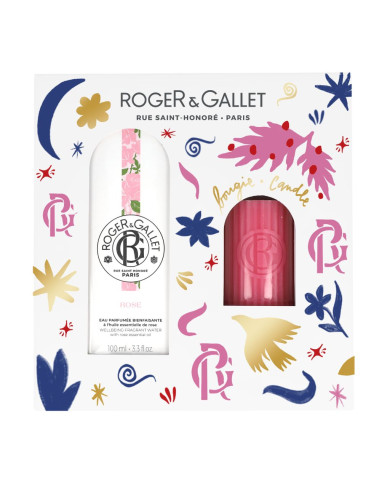 ROGER & GALLET COFRE NAVIDAD AGUA PERFUMADA DE ROSAS DE 100ML + VELA PERFUMADA 75G
