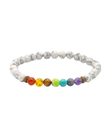 PULSEIRA CHAKRAS HOWLITE BRANCA 6mm 1unid
