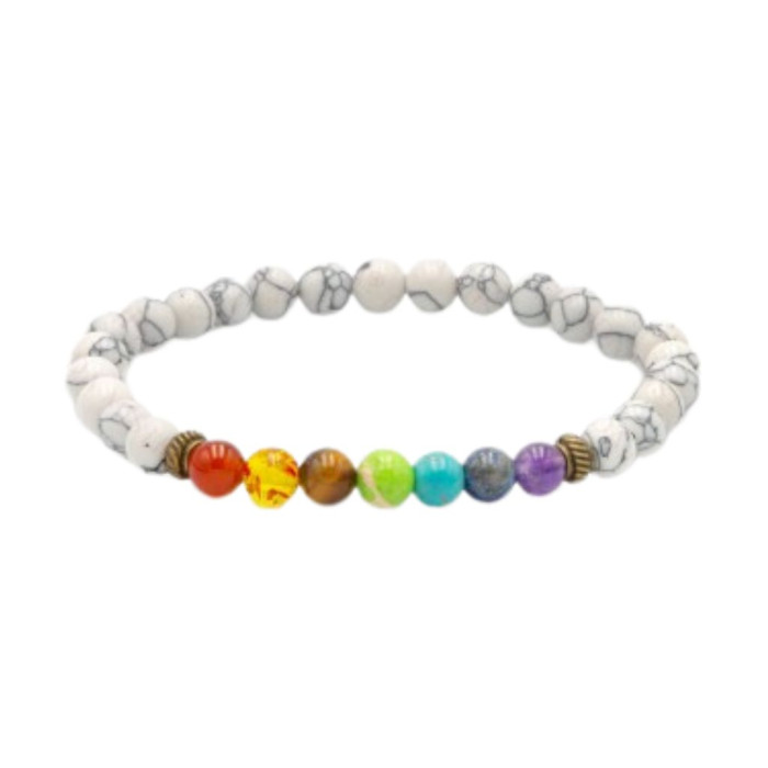 PULSEIRA CHAKRAS HOWLITE BRANCA 6mm 1unid