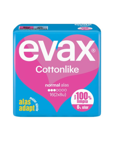 COMPRESSAS EVAX COTTONLINKE CON ALAS NORMAL 16 unidades (2 x 8 unidades)