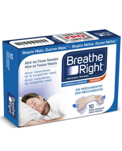 BREATHE  RIGHT TIRAS NASAIS CLÁSSICAS GRANDES X 10 UNID