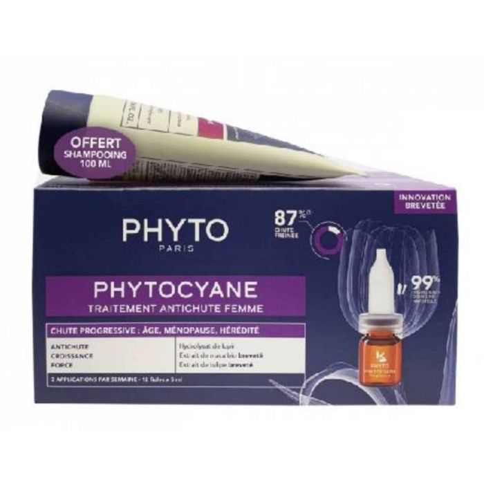 Ampollas Phyto Phytocyane para mujeres, tratamiento para la caída progresiva del cabello + champú
