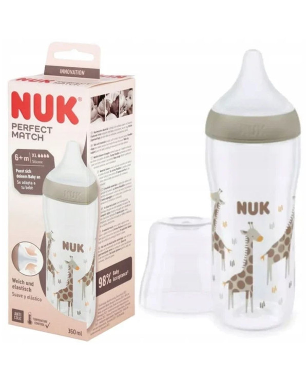 NUK BIBERÃO PERFECT MATCH FLOW XL GIRAFA +6M 360 ML