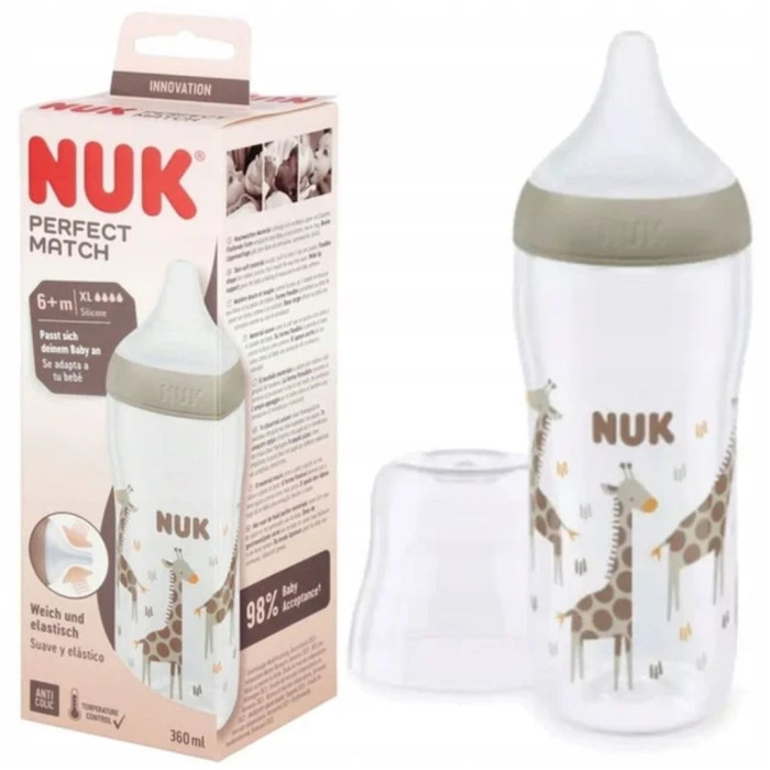 BIBERÓN JIRAFA NUK PERFECT MATCH FLOW XL +6 MESES 360 ML