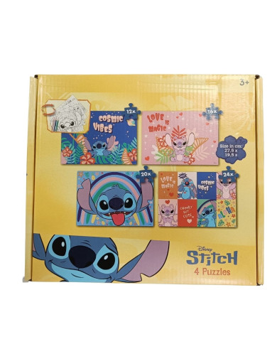 STITCH CONJUNTO 4 PUZZLES + 3 ANOS DISNEY