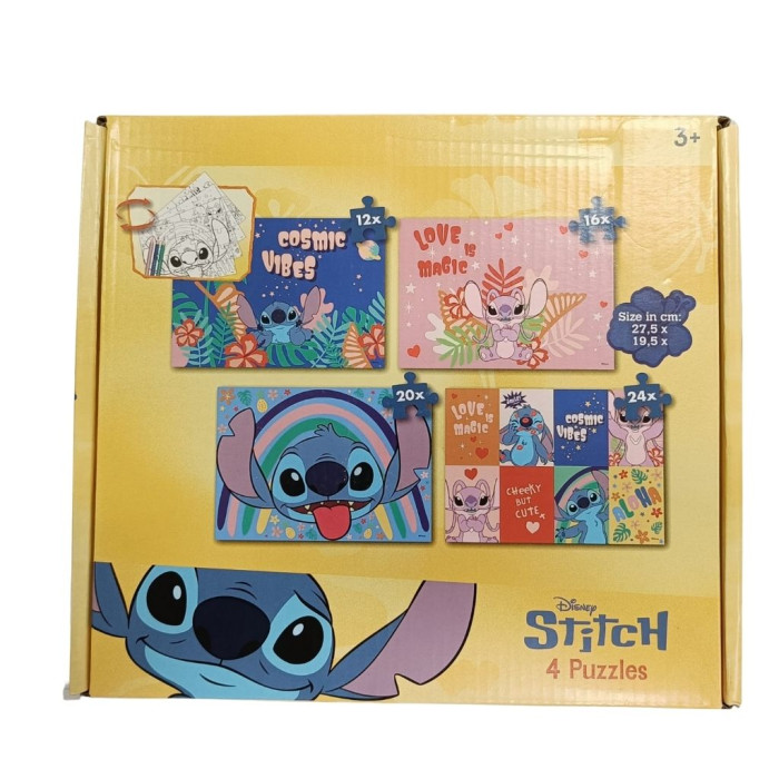 STITCH CONJUNTO 4 PUZZLES + 3 ANOS DISNEY
