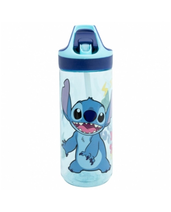 GARRAFA COM PALHINHA TRITAN STITCH AZUL 620 ML