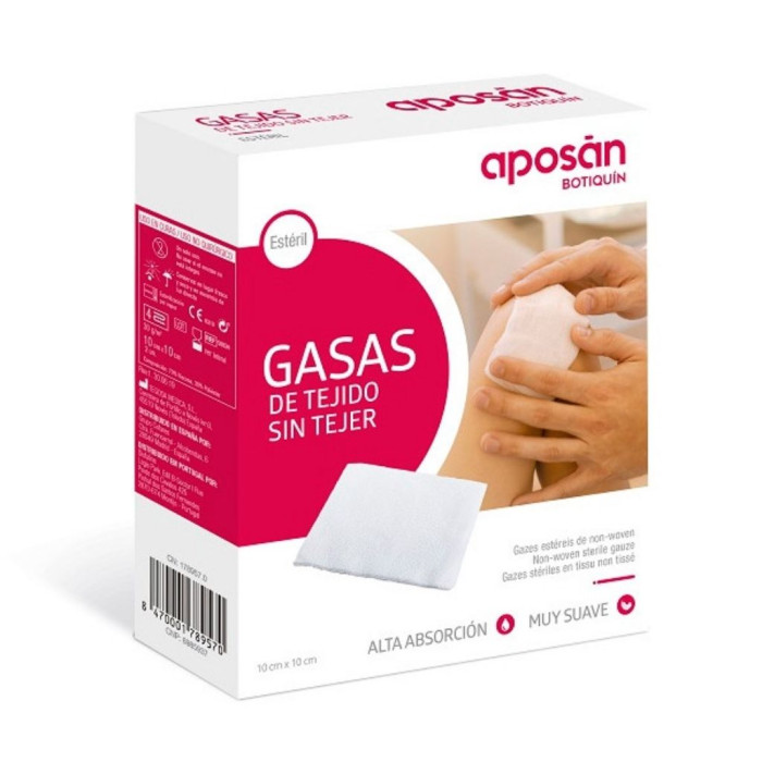 APOSÁN COMPRESAS DE GASA 10CM X10CM TNT ESTÉRILES 50UNIDADES