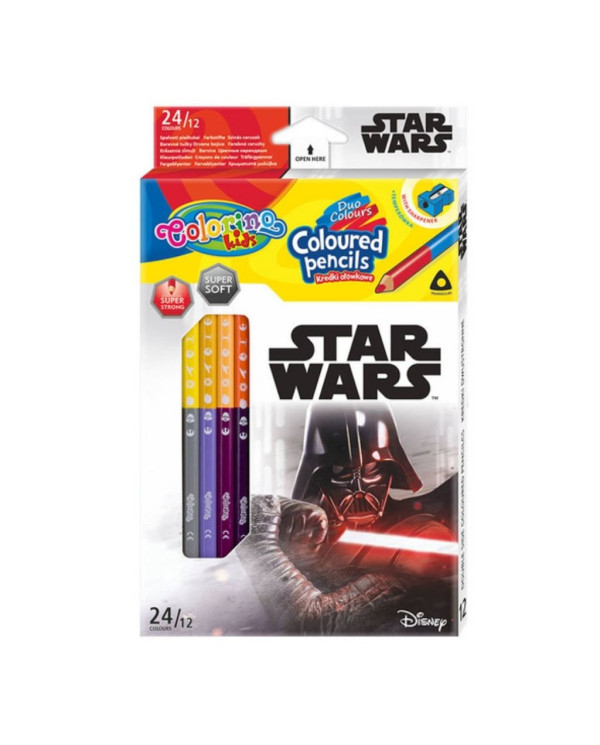 CAIXA 12 LÁPIS DE COR 24 CORES COLORINO STAR WARS DISNEY